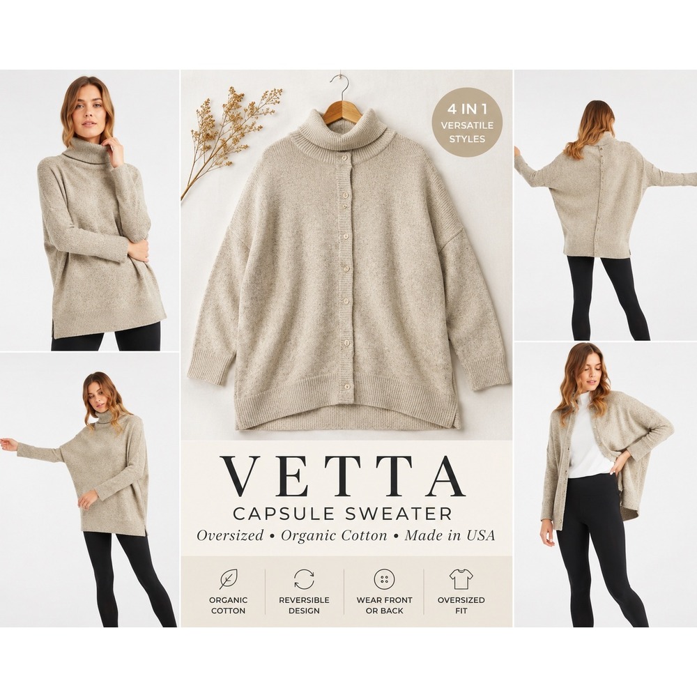 VETTA Capsule 4 in 1 Oversized Turtleneck Sweater Beige Organic M